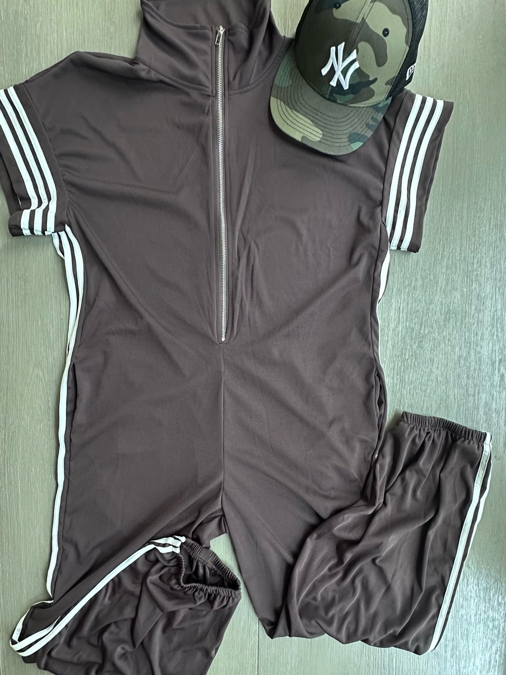 Sporty Zip-Front Jumpsuit with Striped Side Panels. NWOT. - Picture 2 of 10